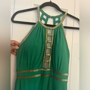 Green and gold backless maxi dress